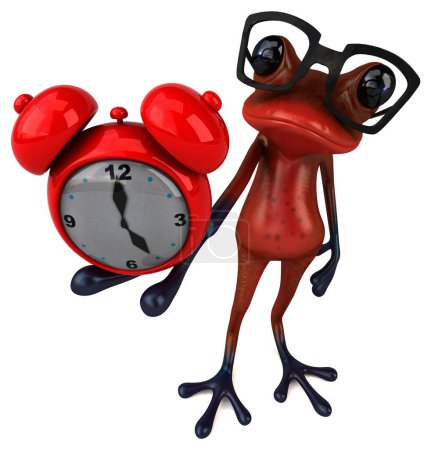 Photo for Fun red frog with clock  - 3D Illustration - Royalty Free Image
