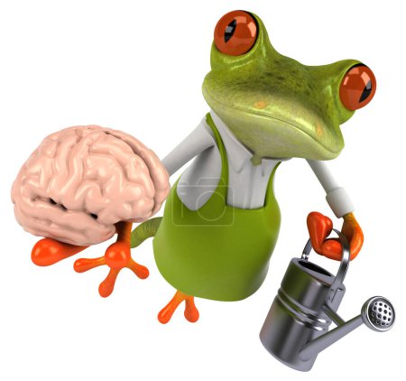 Téléchargez les photos : Amusant jardinier grenouille avec cerveau - Illustration 3D - en image libre de droit