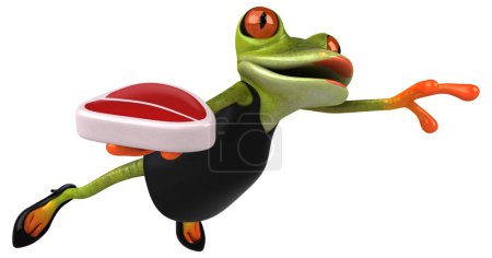 Photo for Fun frog with meat  - 3D Illustration - Royalty Free Image