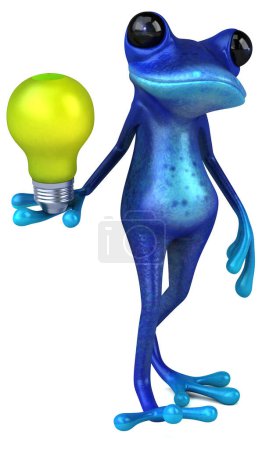 Téléchargez les photos : Grenouille bleue amusante avec lampe - Illustration 3D - en image libre de droit