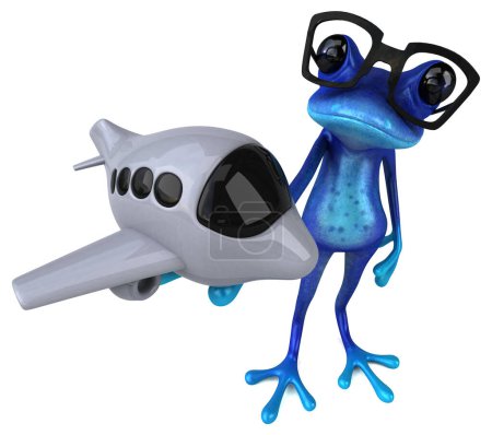 Téléchargez les photos : Grenouille amusante avec avion - Illustration 3D - en image libre de droit