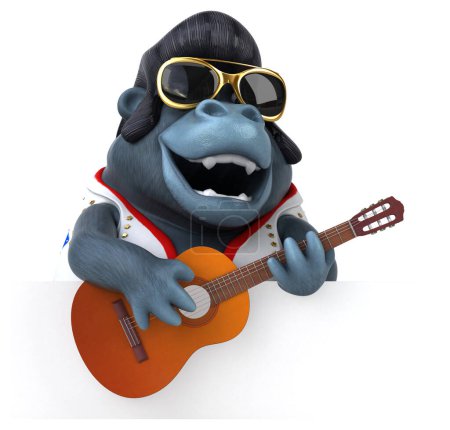 Téléchargez les photos : Fun 3D cartoon illustration of a rocker gorilla with gitar - en image libre de droit