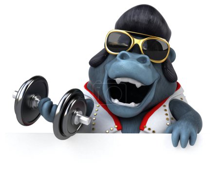Photo for Fun 3D cartoon illustration of a rocker gorilla with   weights - Royalty Free Image