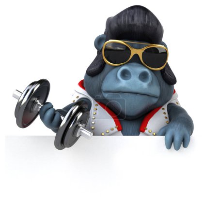Téléchargez les photos : Fun 3D cartoon illustration of a rocker gorilla with weights - en image libre de droit