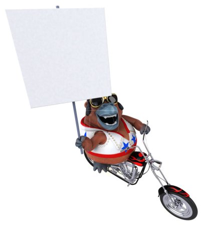 Photo for Fun 3D cartoon illustration of a Orang Outan rocker on on motorbike - Royalty Free Image
