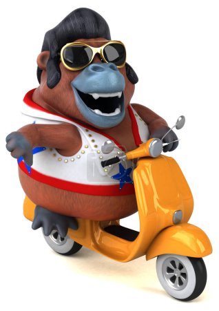 Photo for Fun 3D cartoon illustration of a Orang Outan rocker on scooter - Royalty Free Image