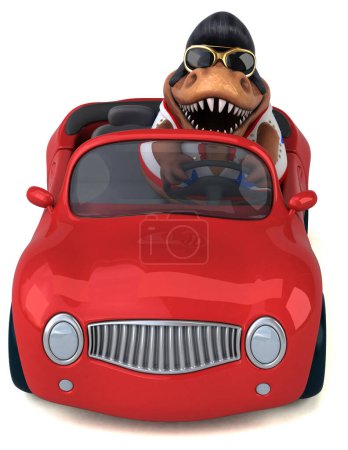 Photo for Fun 3D cartoon illustration of a Trex rocker on car - Royalty Free Image
