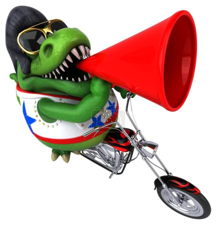 Photo for Fun 3D cartoon illustration of a Trex rocker on motorbike - Royalty Free Image