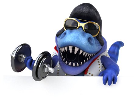 Photo for Fun 3D cartoon illustration of a Trex rocker with weights - Royalty Free Image