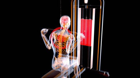 Téléchargez les photos : Art 3D abstrait d'un homme sur la machine de traction Lat, sport - en image libre de droit