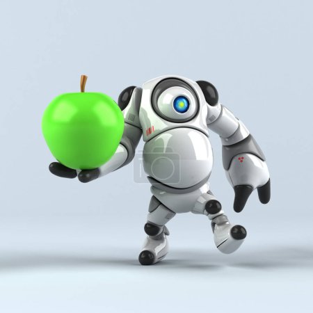 Foto de Robot grande con manzana - Ilustración 3D - Imagen libre de derechos