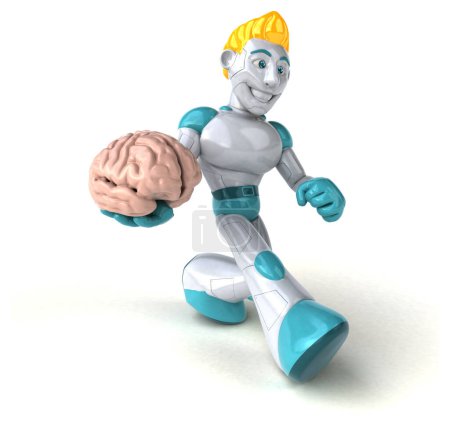 Téléchargez les photos : Robot avec cerveau - Illustration 3D - en image libre de droit