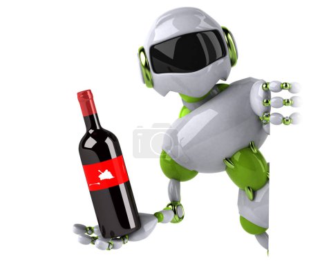 Téléchargez les photos : Robot vert avec vin - Illustration 3D - en image libre de droit