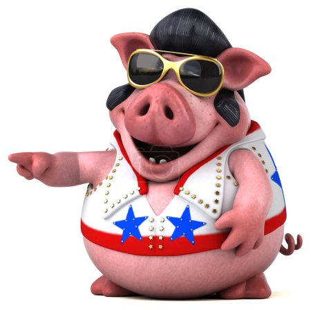 Photo for Fun 3D cartoon illustration of a pig rocker character - Royalty Free Image