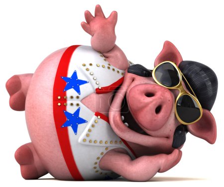 Photo for Fun 3D cartoon illustration of a pig rocker character - Royalty Free Image
