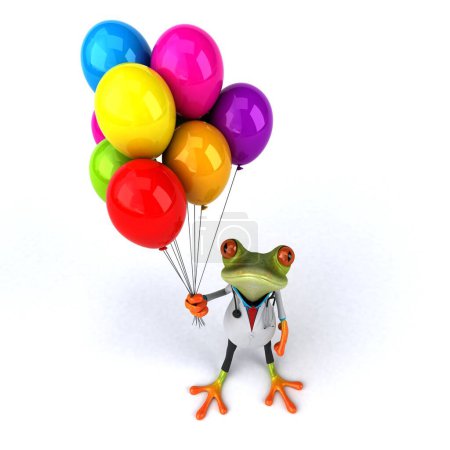 Photo for Fun frog with balloons - 3D Illustration - Royalty Free Image