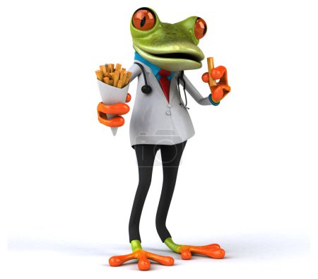 Photo for Fun frog with french fries  - 3D Illustration - Royalty Free Image