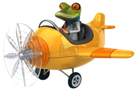 Téléchargez les photos : Grenouille amusante sur avion - Illustration 3D - en image libre de droit