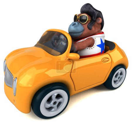 Photo for Fun 3D cartoon illustration of a Orang Outan rocker on car - Royalty Free Image
