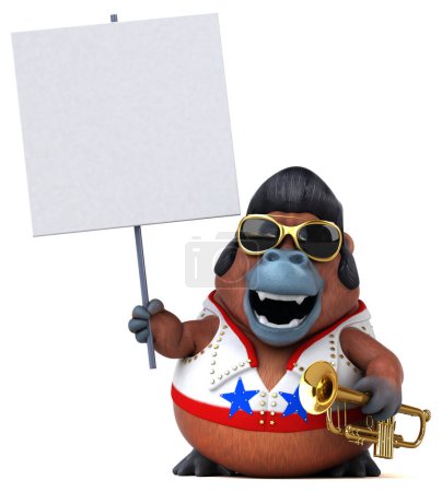 Photo for Fun 3D cartoon illustration of a Orang Outan rocker with instrument - Royalty Free Image