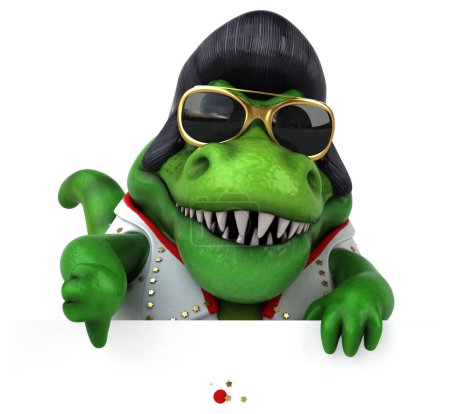 Photo for Fun 3D cartoon illustration of a Trex rocker with card - Royalty Free Image