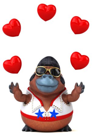 Photo for Fun 3D cartoon illustration of a Orang Outan rocker with hearts - Royalty Free Image