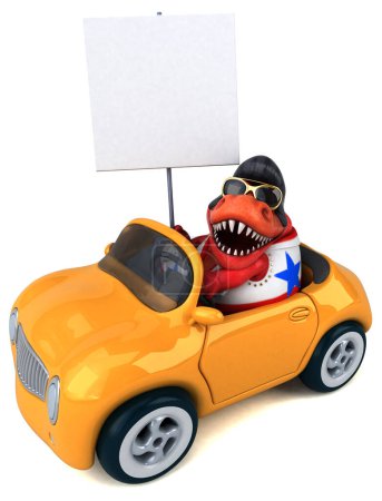 Photo for Fun 3D cartoon illustration of a Trex rocker on car - Royalty Free Image