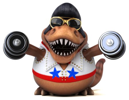 Foto de Fun 3D cartoon illustration of a Trex rocker with weights - Imagen libre de derechos