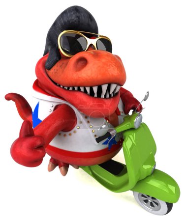 Photo for Fun 3D cartoon illustration of a Trex rocker on scooter - Royalty Free Image