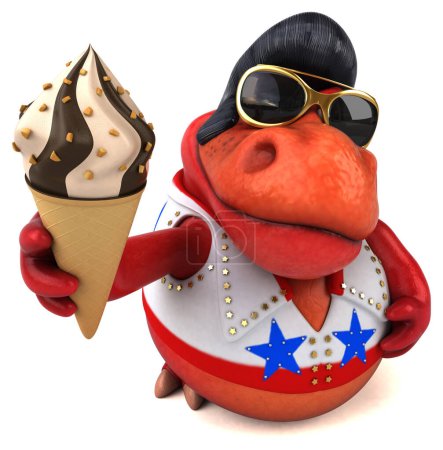 Photo for Fun 3D cartoon illustration of a Trex rocker with ice cream - Royalty Free Image