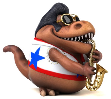 Photo for Fun 3D cartoon illustration of a Trex rocker character playing - Royalty Free Image