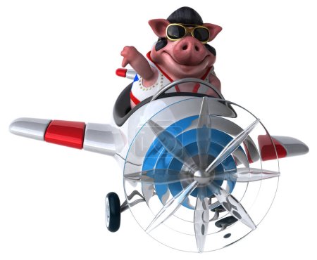 Foto de Fun 3D cartoon illustration of a pig rocker on plane - Imagen libre de derechos