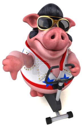 Photo for Fun 3D cartoon illustration of a pig rocker in gym - Royalty Free Image