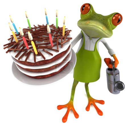 Photo for Fun frog gardener with cake  - 3D Illustration - Royalty Free Image