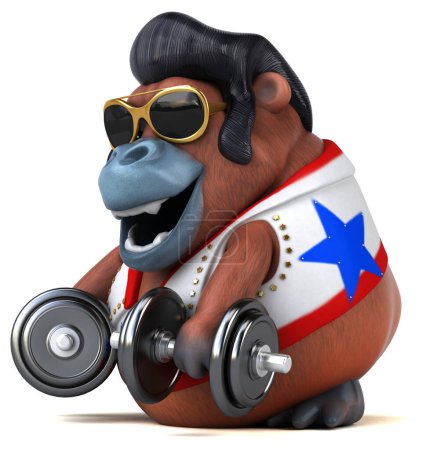 Téléchargez les photos : Fun 3D cartoon illustration of a Orang Outan rocker with weights - en image libre de droit
