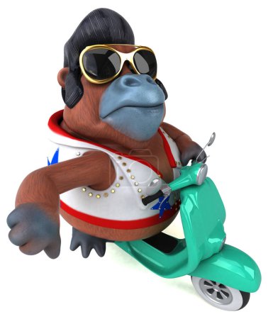 Téléchargez les photos : Fun 3D cartoon illustration of a Orang Outan rocker on scooter - en image libre de droit