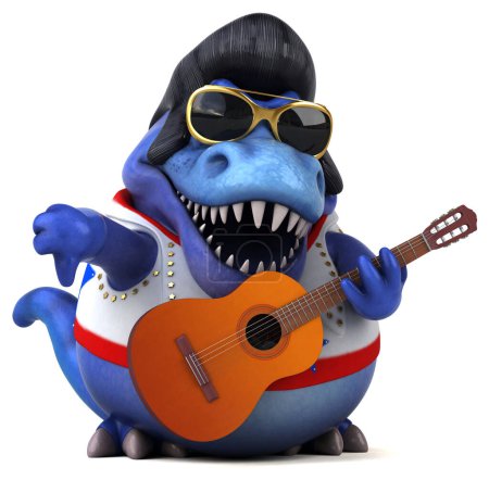 Photo for Fun 3D cartoon illustration of a Trex rocker with guitar - Royalty Free Image