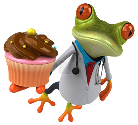 Téléchargez les photos : Médecin grenouille avec cupcake - Illustration 3D - en image libre de droit