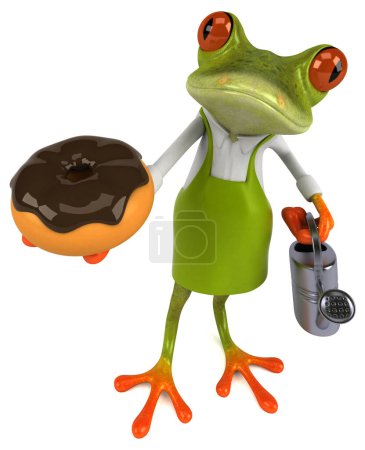 Téléchargez les photos : Amusant jardinier grenouille avec beignet - Illustration 3D - en image libre de droit