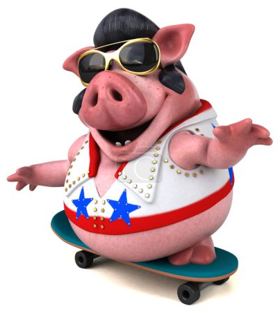 Photo for Fun 3D cartoon illustration of a pig rocker  character - Royalty Free Image