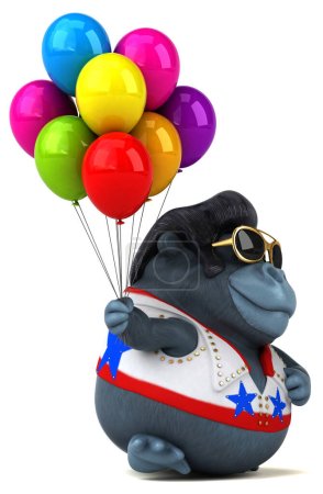 Photo for Fun 3D cartoon illustration of a rocker gorilla with balloons - Royalty Free Image