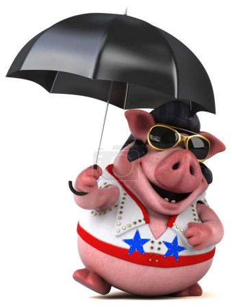 Photo for Fun 3D cartoon illustration of a pig rocker with umbrella - Royalty Free Image