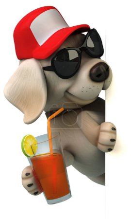Téléchargez les photos : Amusant dessin animé 3D Labrador blanc récupérer avec cocktail - en image libre de droit