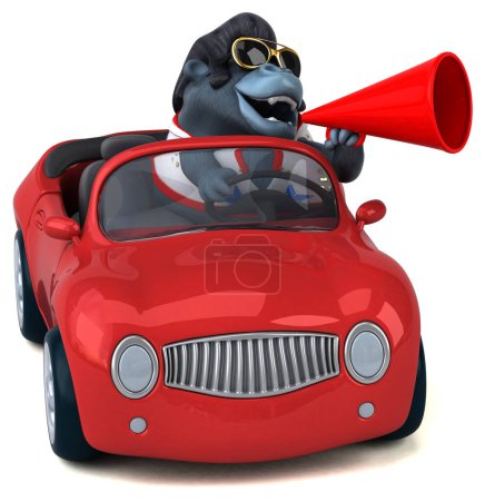 Foto de Diversión ilustración de dibujos animados 3D de un gorila rockero con coche - Imagen libre de derechos