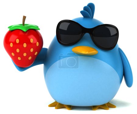 Photo for Blue bird with strawberry  - 3D Illustration - Royalty Free Image