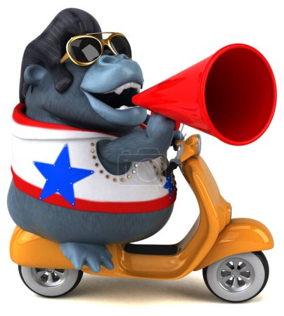 Photo for Fun 3D cartoon illustration of a rocker gorilla on scooter - Royalty Free Image