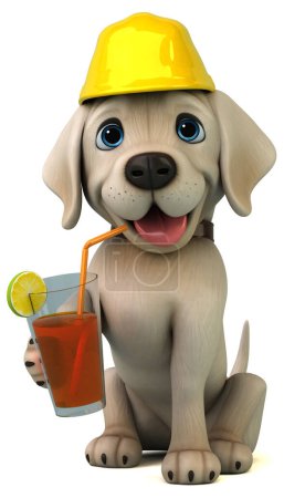 Téléchargez les photos : Amusant dessin animé 3D blanc Labrador retriever avec cocktail - en image libre de droit