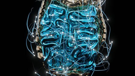 Ilustración abstracta en 3D de la fisiología intestinal