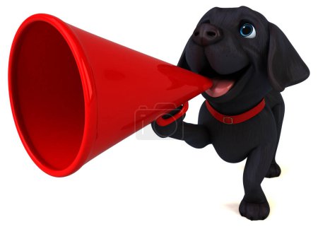 Téléchargez les photos : Amusant dessin animé 3D noir Labrador retriever avec haut-parleur - en image libre de droit