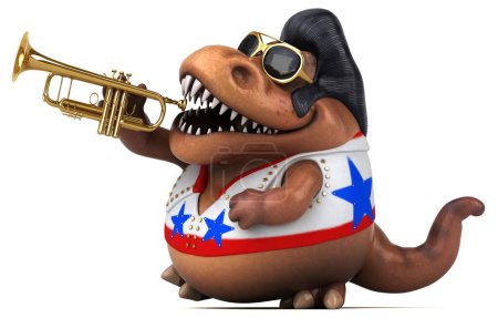 Photo for Fun 3D cartoon illustration of a Trex rocker  playing - Royalty Free Image